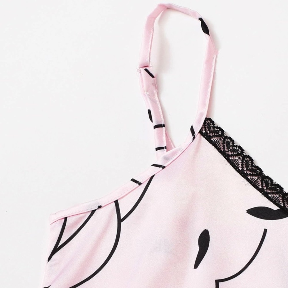 New Pink Lace Satin Silk-Like Pajama Set - Picture 3 of 5